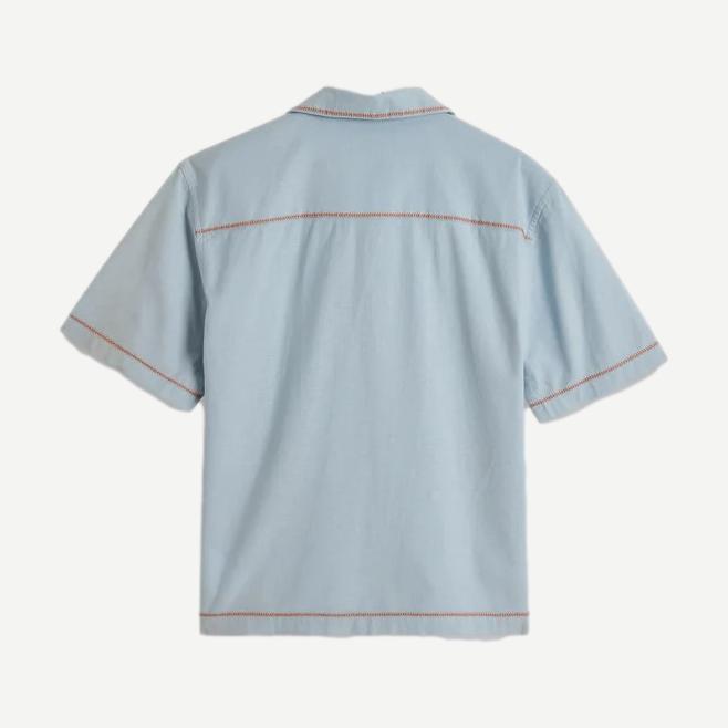 Keats SS Shirt Dahlia Embroidery - Light Blue/Rust - Galvanic.co