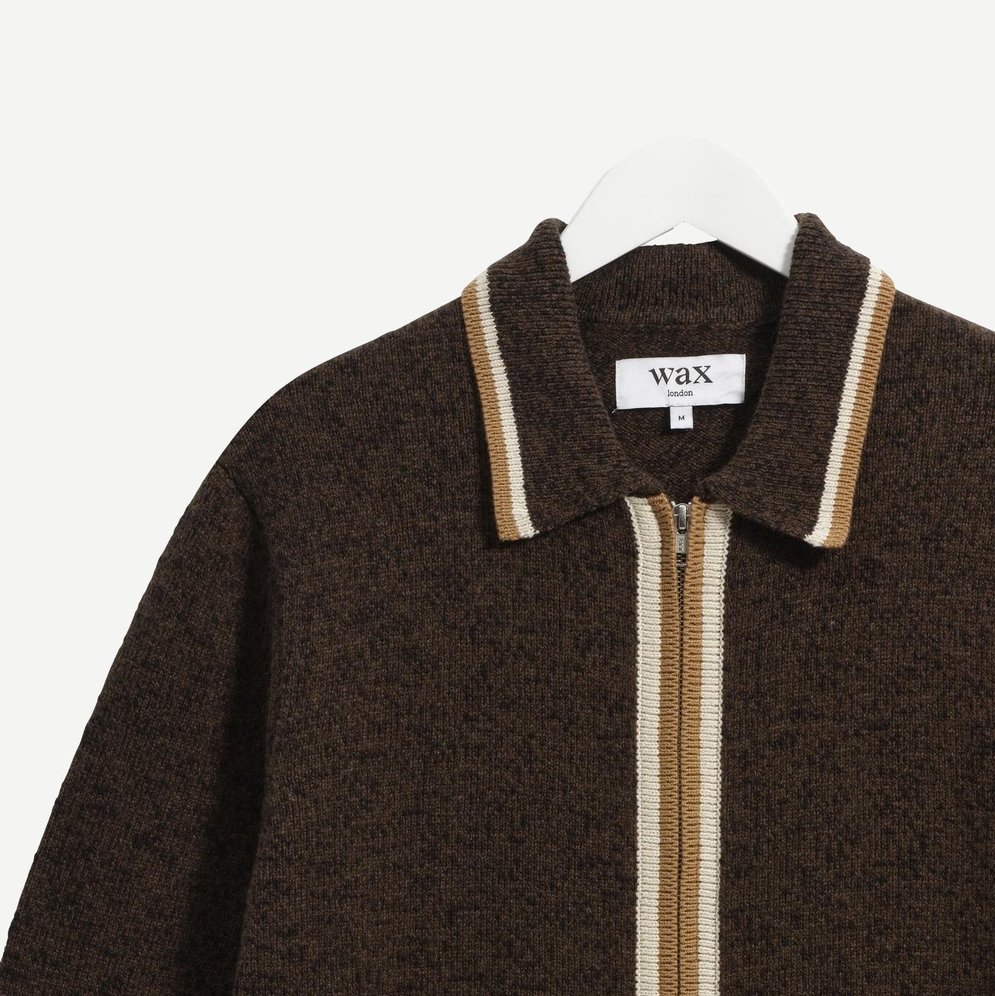 Lennox L/S Zip Polo Wool Fleck - Brown/ Natural