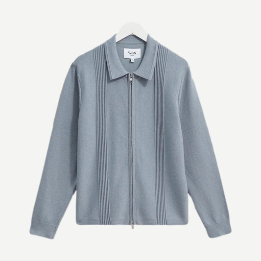 Lennox Zip Polo Milano Ripple Stripe - Grey Blue - Galvanic.co