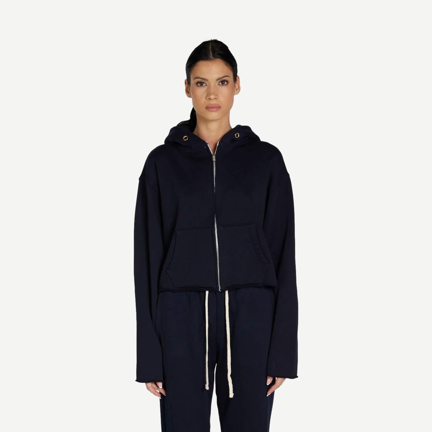 Rosa Raw Zip Hoodie - Navy - Galvanic.co