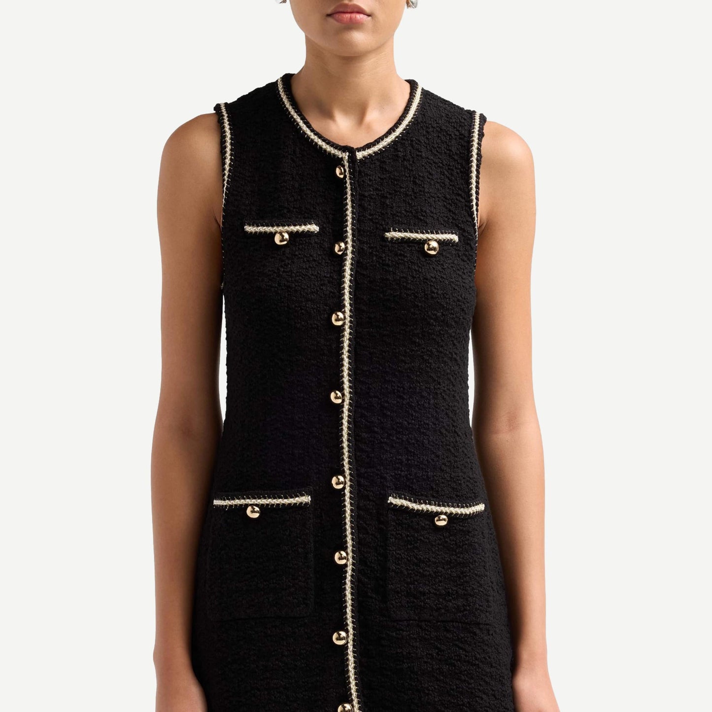 Kerris Button Front Mini Dress - Black Ivory
