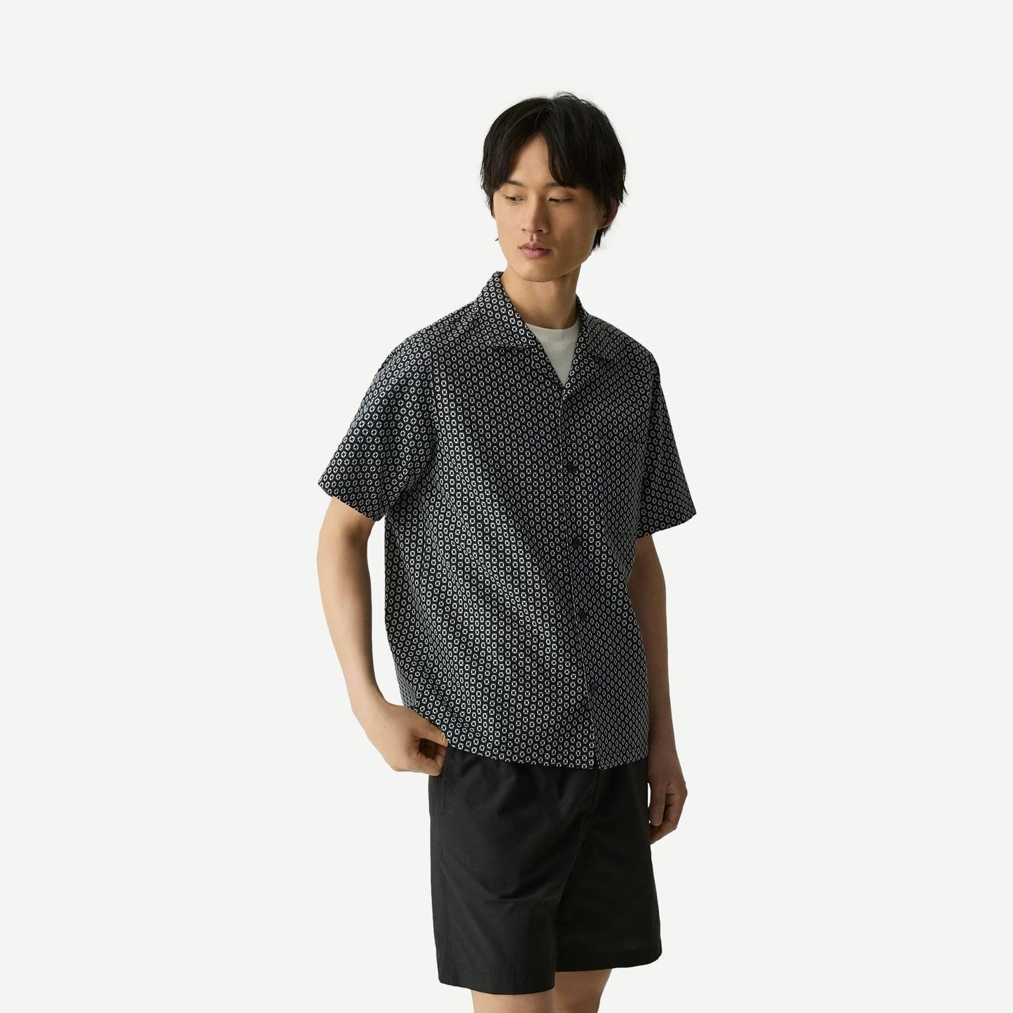 Noll SS Camp Geo Cotton Shirt - Black/White - Galvanic.co