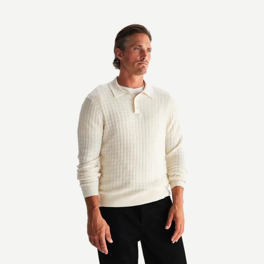 Oban Polo Diamond Stripe - Ecru - Galvanic.co