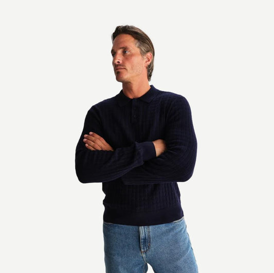 Oban Polo Diamond Stripe - Navy - Galvanic.co