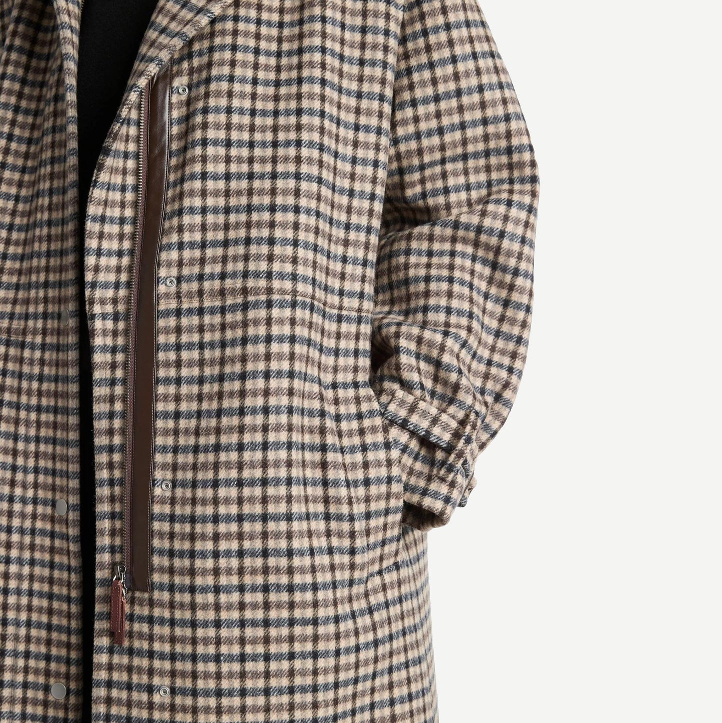 Plaid Car Coat With Trim - Multi Check - Galvanic.co