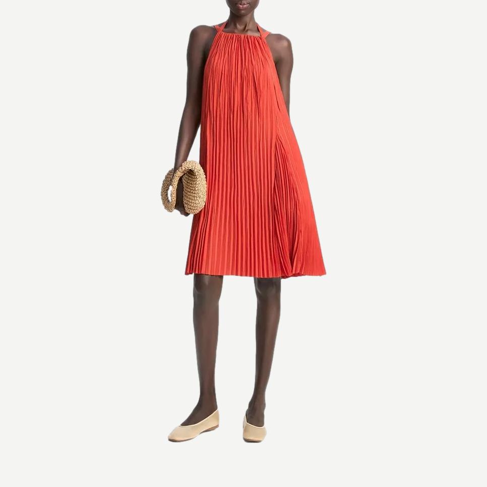 Pleated A-Line Pintuck Dress - Brick Rose - Galvanic.co