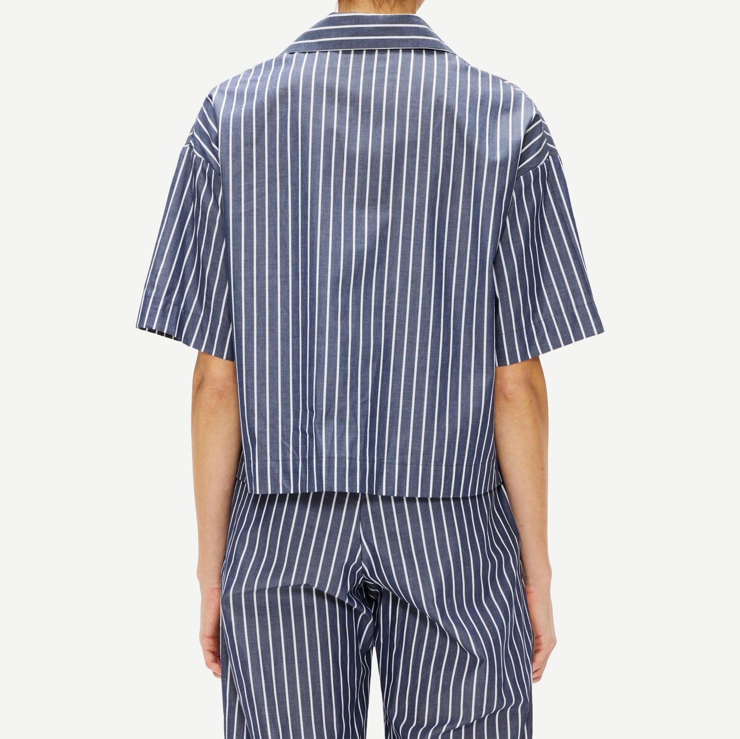 Poplin Cropped S/S Shirt - Navy/White Stripe - Galvanic.co