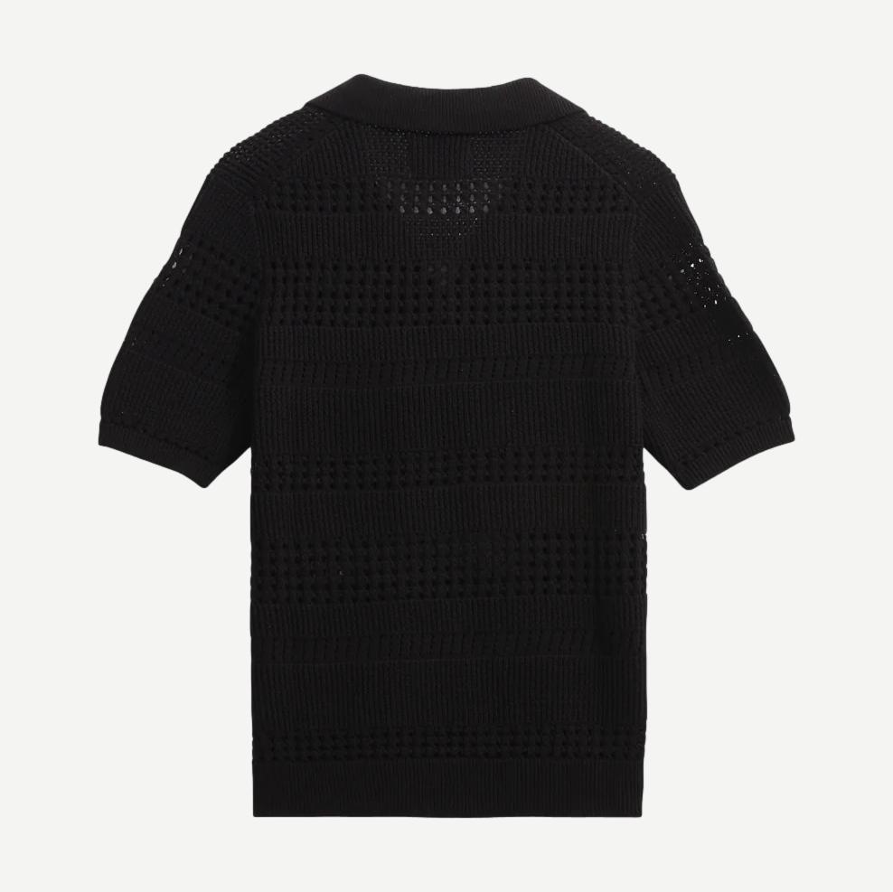 Siena Polo - Stripe Open Knit Black - Galvanic.co