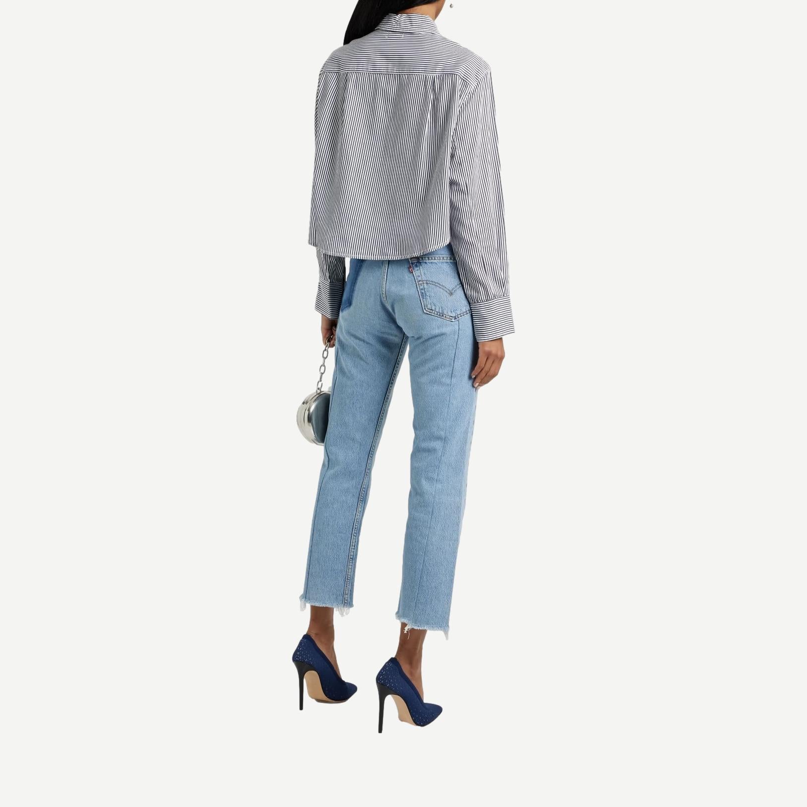 Renata Cropped Button Down Shirt - Midnight Stripe - Galvanic.co