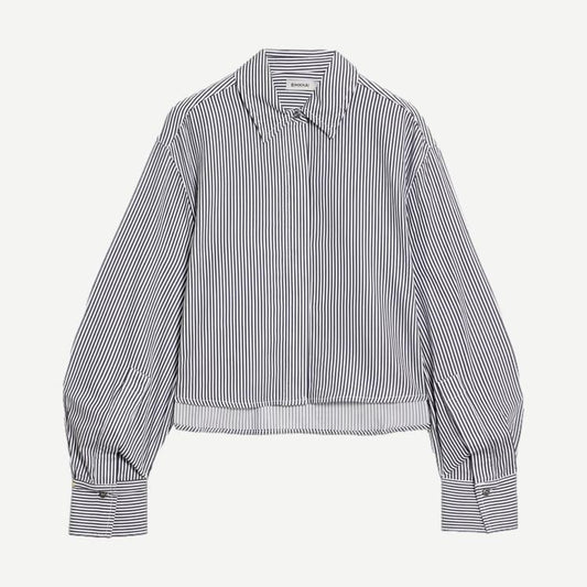Renata Cropped Button Down Shirt - Midnight Stripe - Galvanic.co