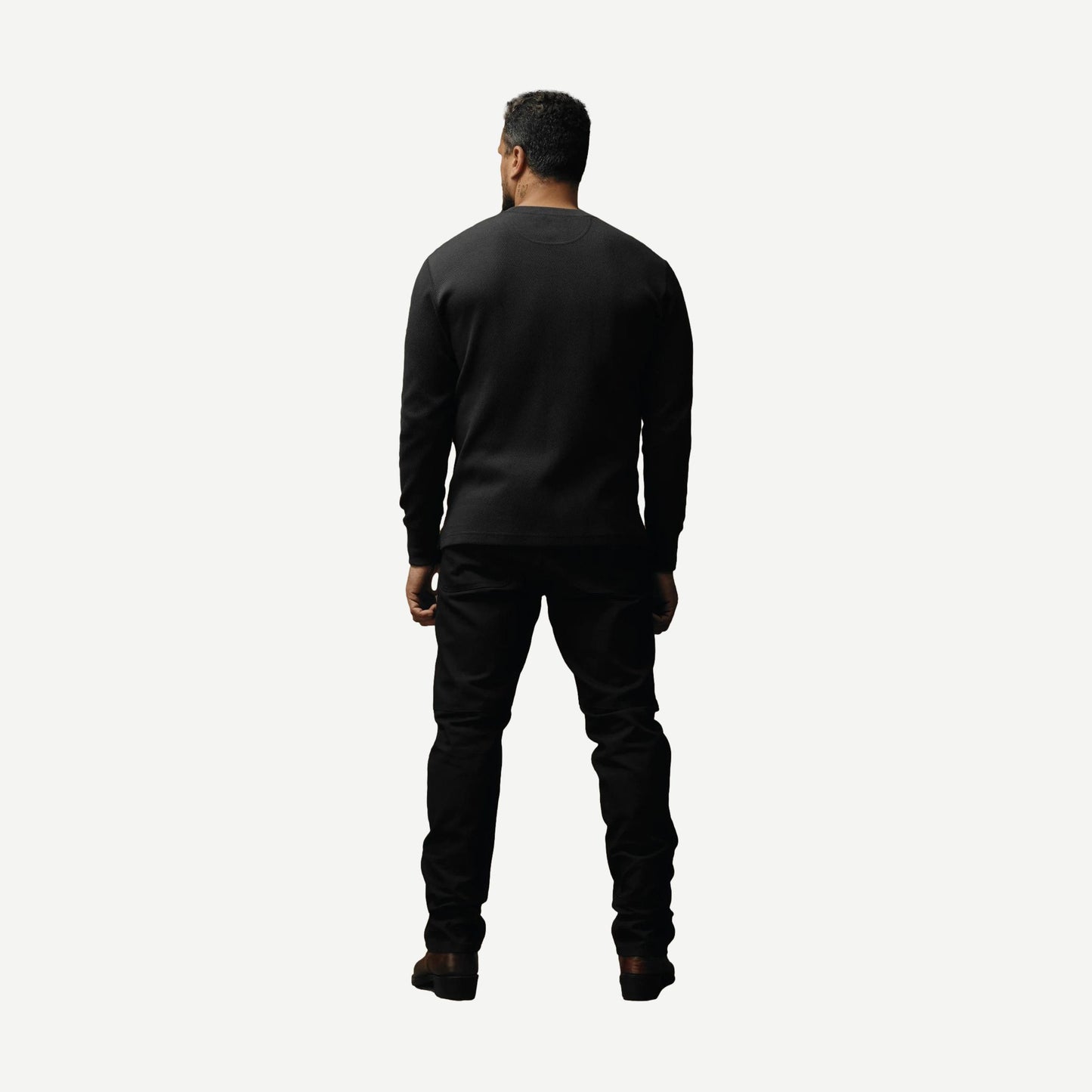 Waffle Knit Thermal Henley - Faded Black