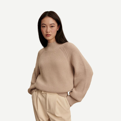 Martina High Neck Rib Knit - Cement - Galvanic.co