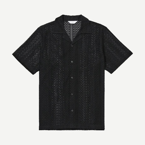 Canty Cotton Lace SS Button Up - Black - Galvanic.co