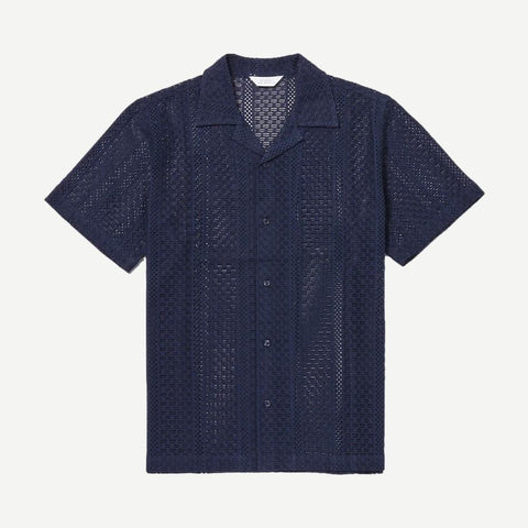 Canty Cotton Lace SS Button Up - Navy - Galvanic.co