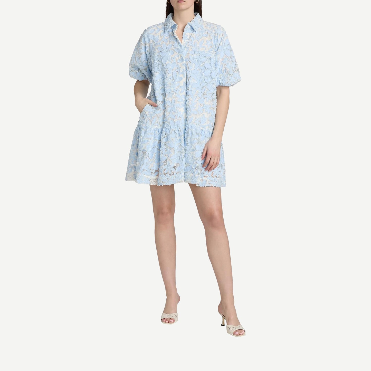 Crissy Cotton Lace Mini Dress - Celeste Mutli