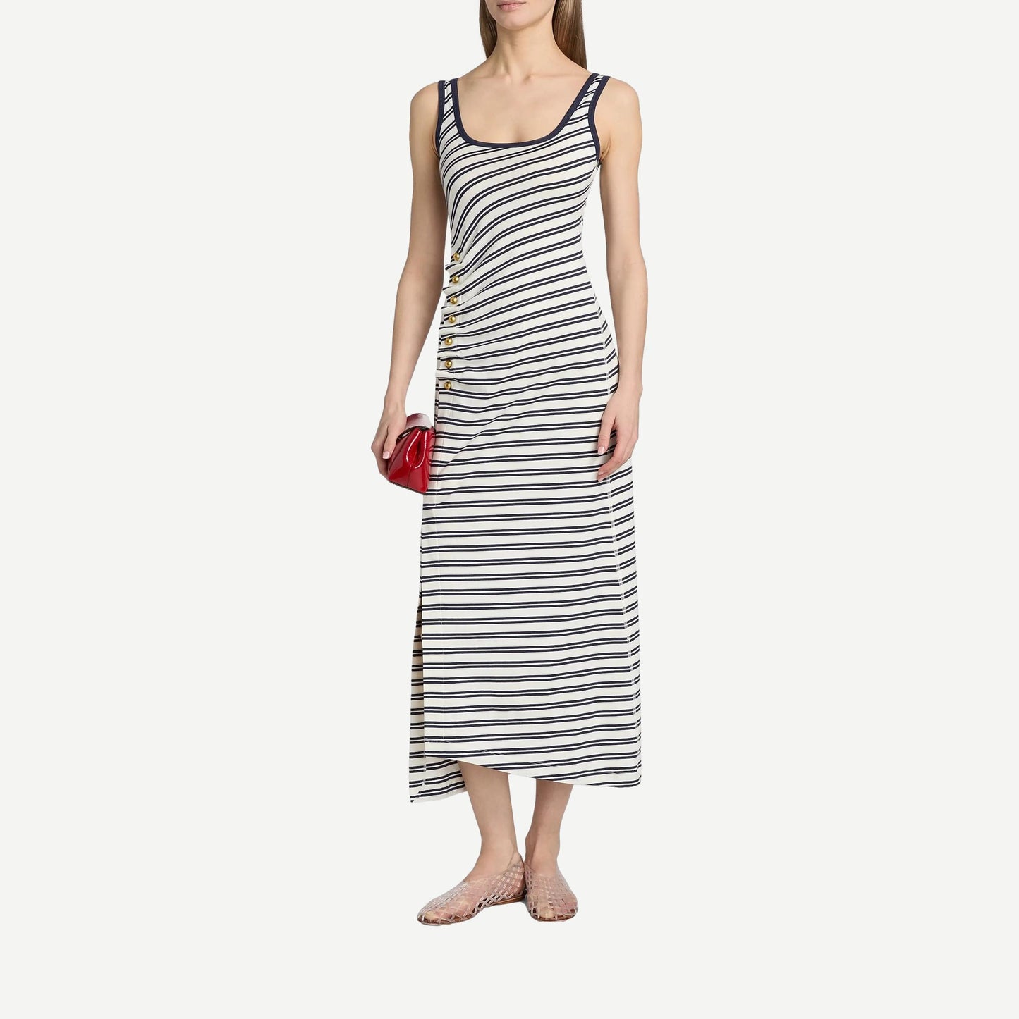 Becker Cotton Jersey Midi Dress- Midnight Stripe