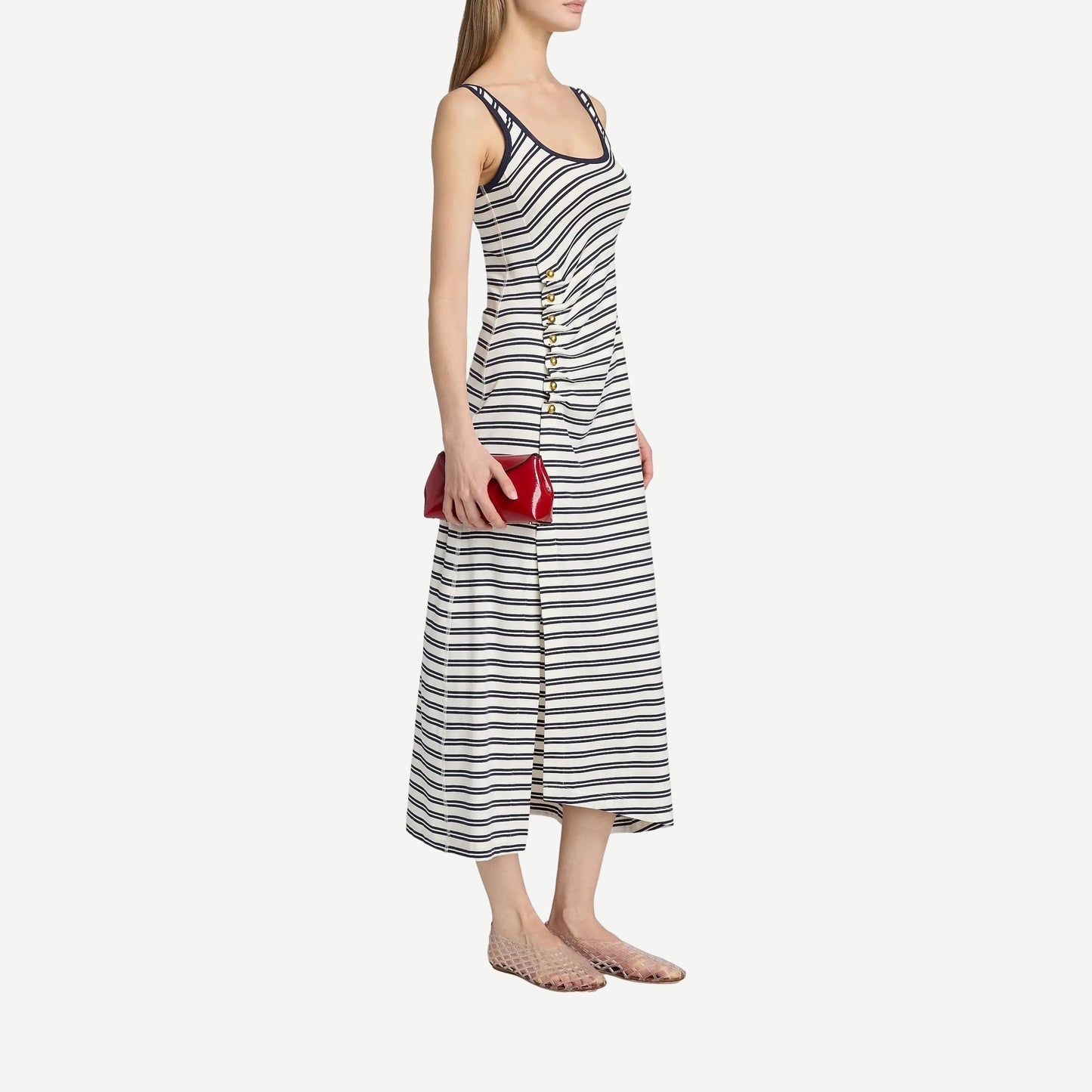 Becker Cotton Jersey Midi Dress- Midnight Stripe