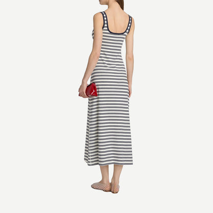 Becker Cotton Jersey Midi Dress- Midnight Stripe
