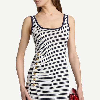 Becker Cotton Jersey Midi Dress- Midnight Stripe