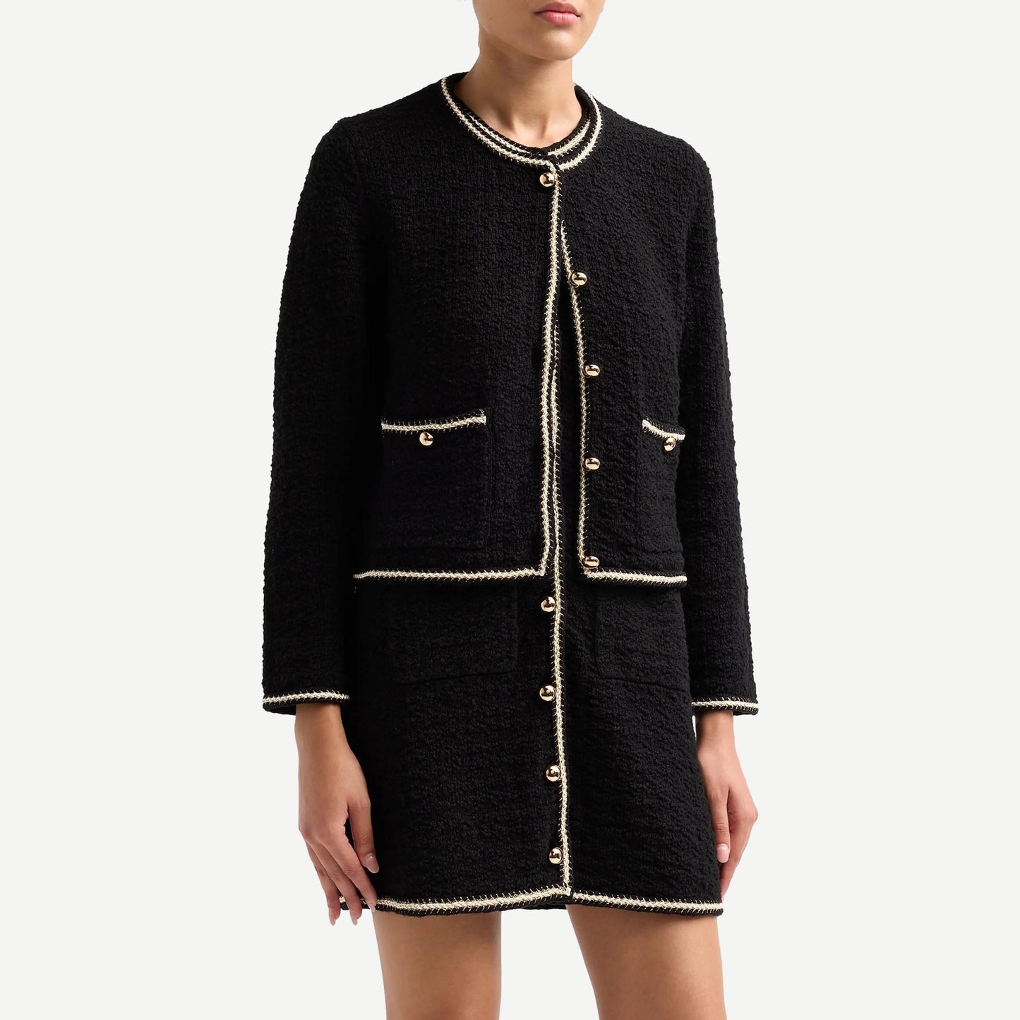 Anouk Button Front Jacket - Black Ivory
