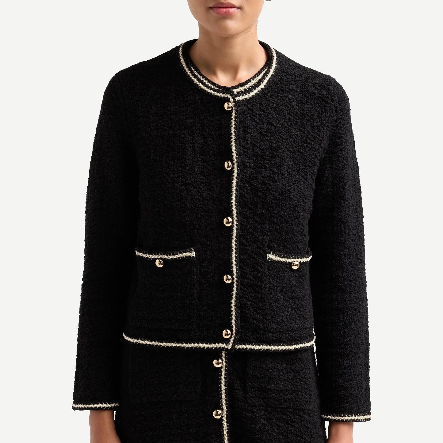 Anouk Button Front Jacket - Black Ivory