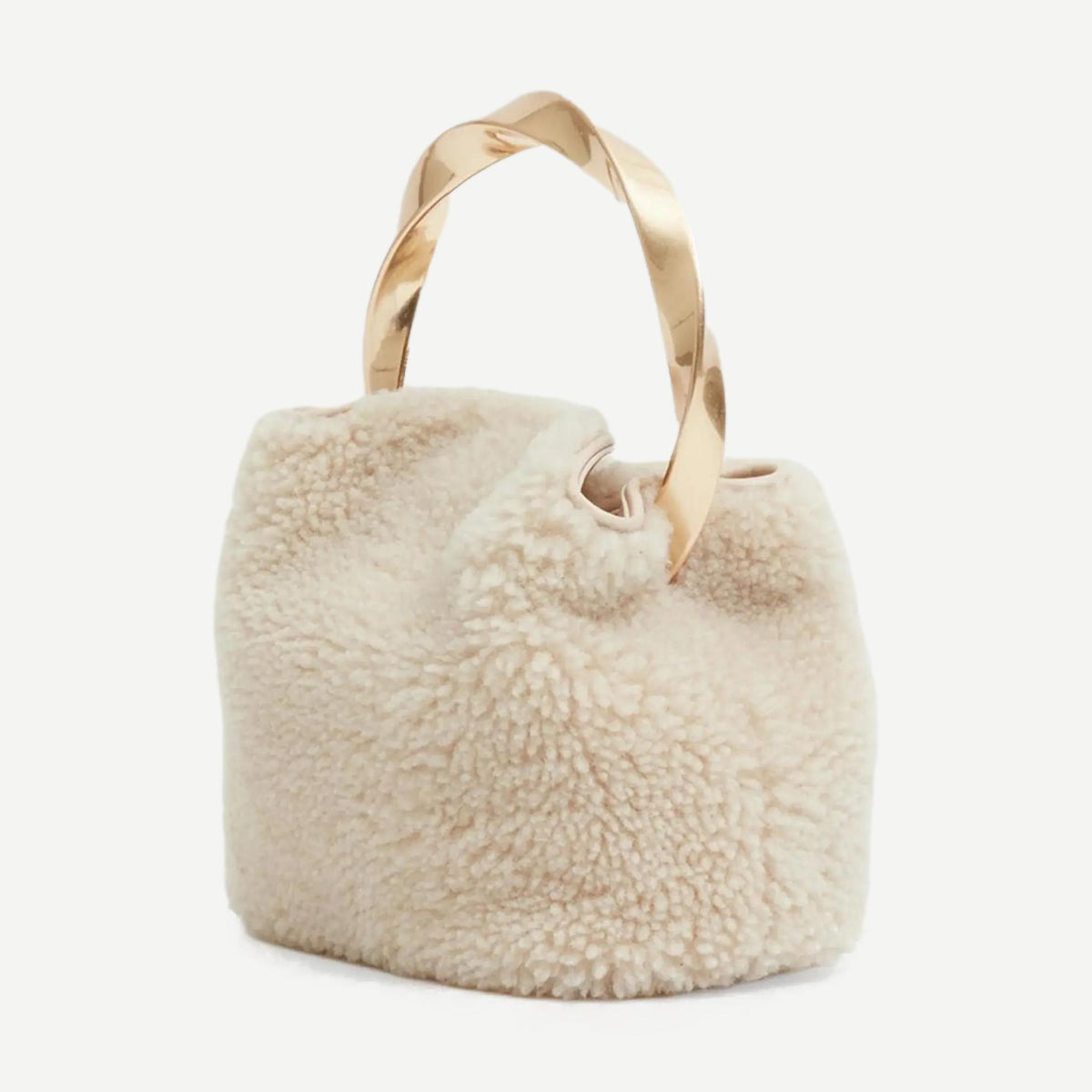 Nixi Shearling Mini Twist Bucket Bag - Ecru - Galvanic.co
