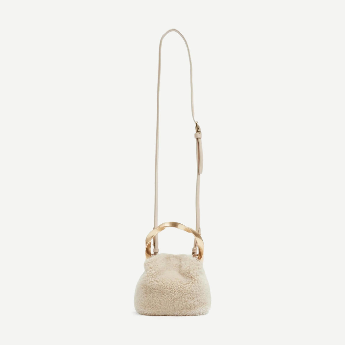 Nixi Shearling Mini Twist Bucket Bag - Ecru - Galvanic.co