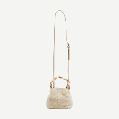 Nixi Shearling Mini Twist Bucket Bag - Ecru - Galvanic.co