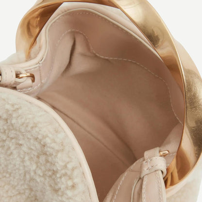 Nixi Shearling Mini Twist Bucket Bag - Ecru - Galvanic.co