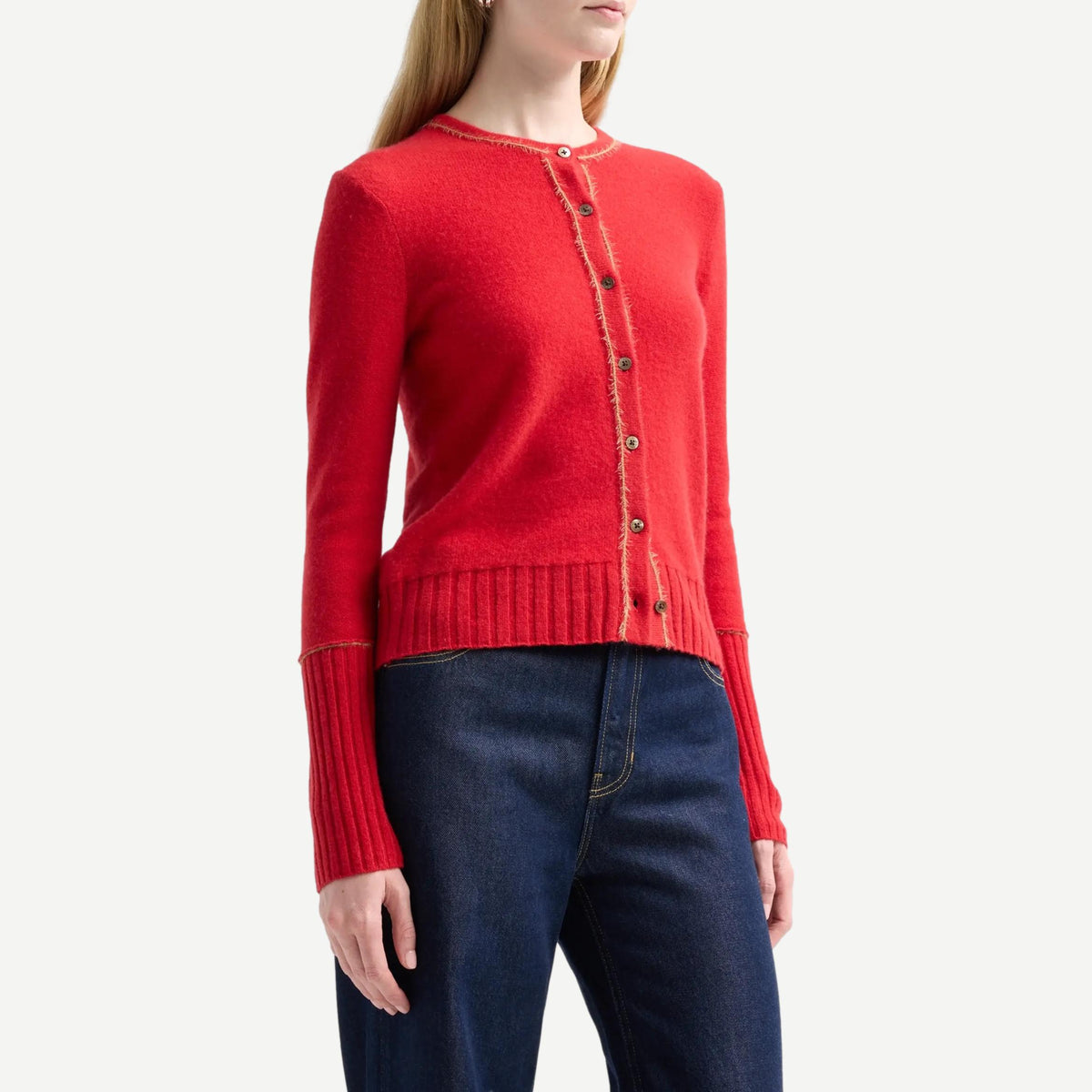 Guest in Residence Flurry Jane Cardigan in Candy Cane, soft knit cardigan with button front and long sleeves
