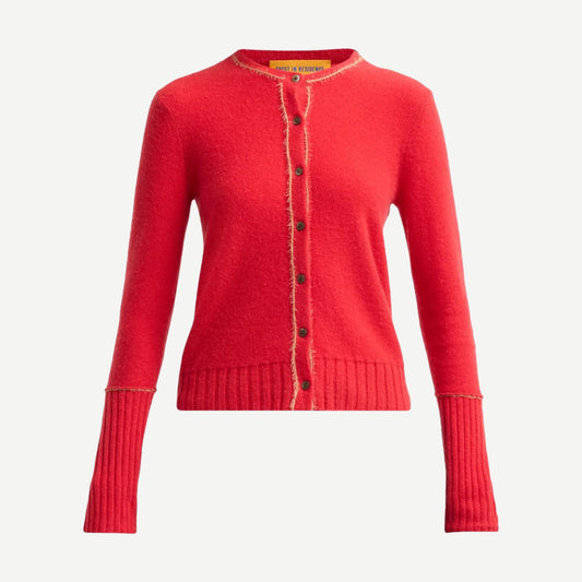 Guest in Residence Flurry Jane cardigan in Candy Cane red and white knit pattern