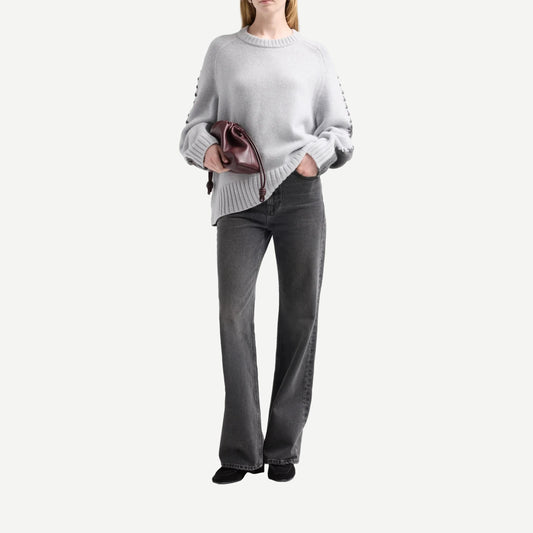 Guest in Residence Colorblock Cozy Crew sweater in marble and charcoal gray knit