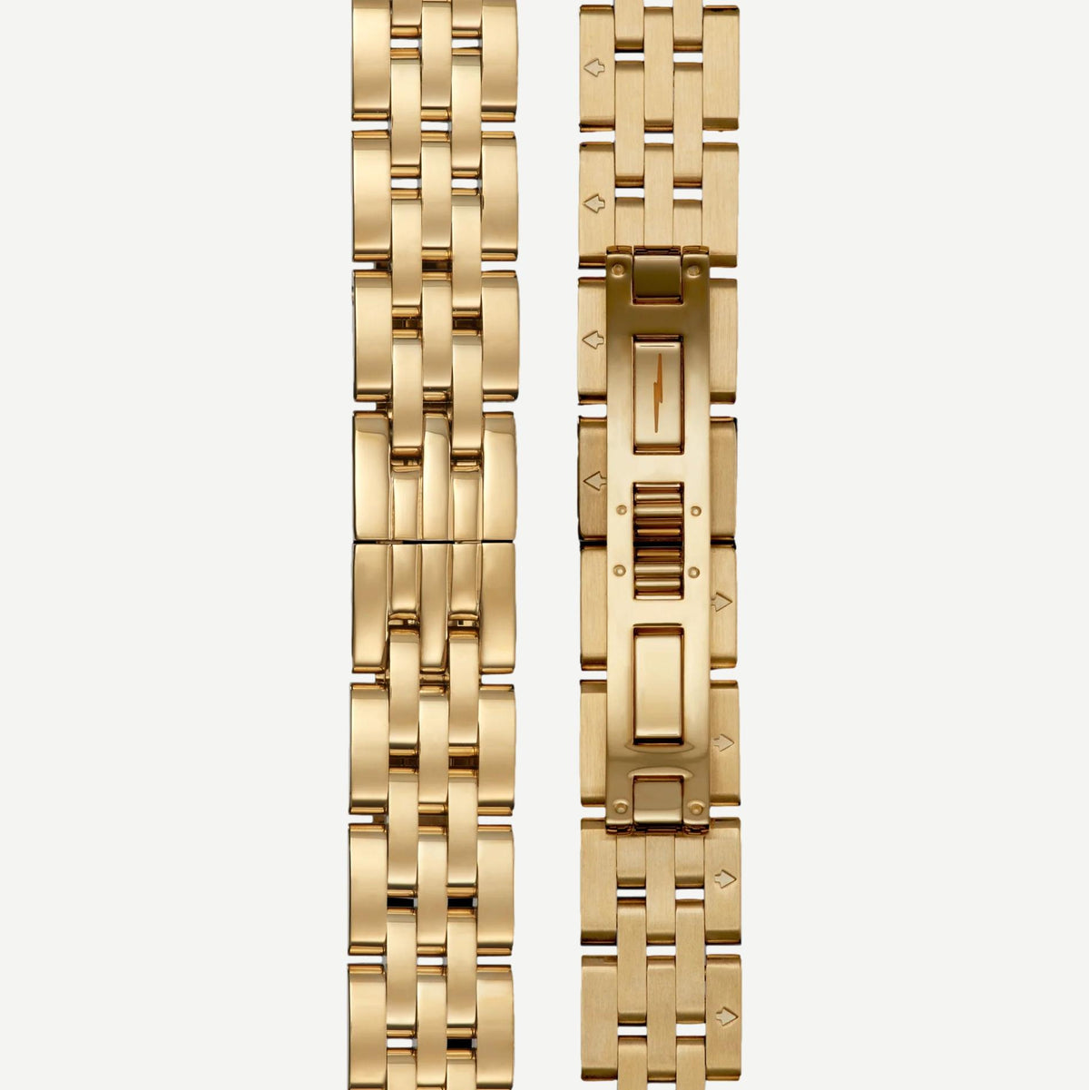 Shinola Birdy 31mm gold watch with gray MOP dial and elegant metal bracelet