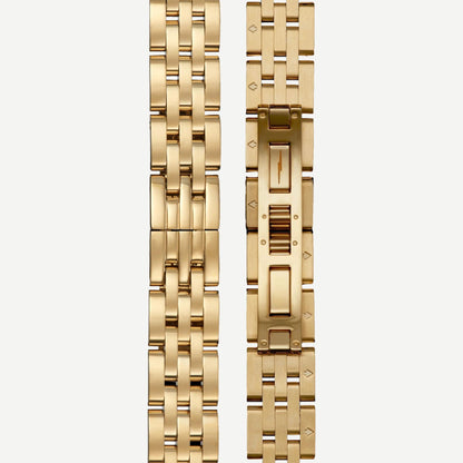 Shinola Birdy 31mm gold watch with gray MOP dial and elegant metal bracelet