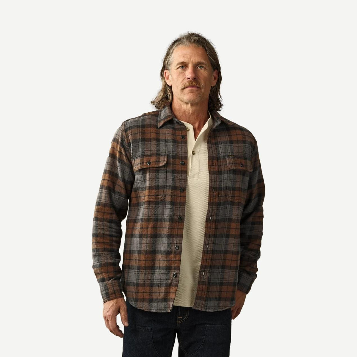 Vintage Flannel Workshirt - Brown/Charcoal Plaid