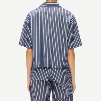 Poplin Cropped S/S Shirt - Navy/White Stripe - Galvanic.co