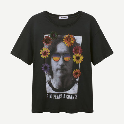 John Lennon Give Peace A Chance Boyfriend Tee - Washed Black - Galvanic.co