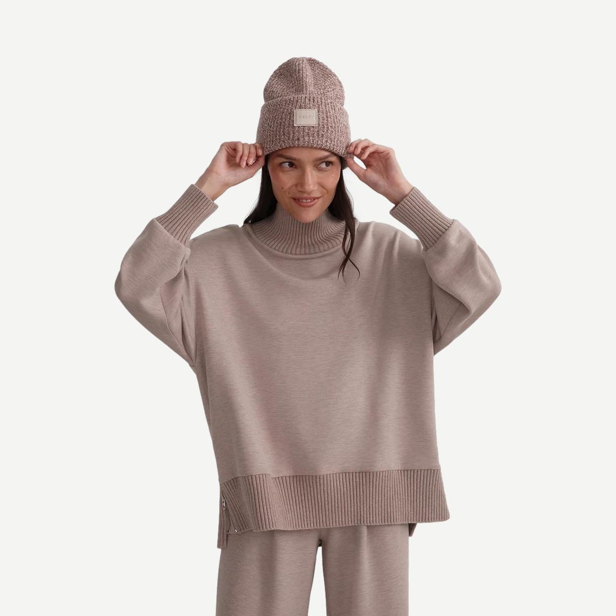 Barker High Neck Sweat - Taupe Marl