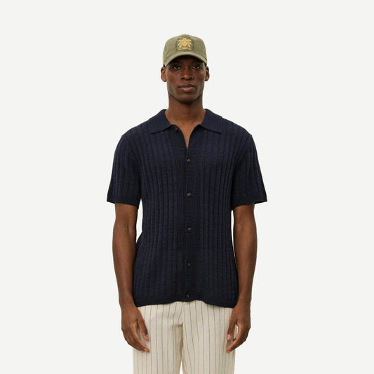 Floyd Linen Knitted SS Shirt - Dark Navy - Galvanic.co