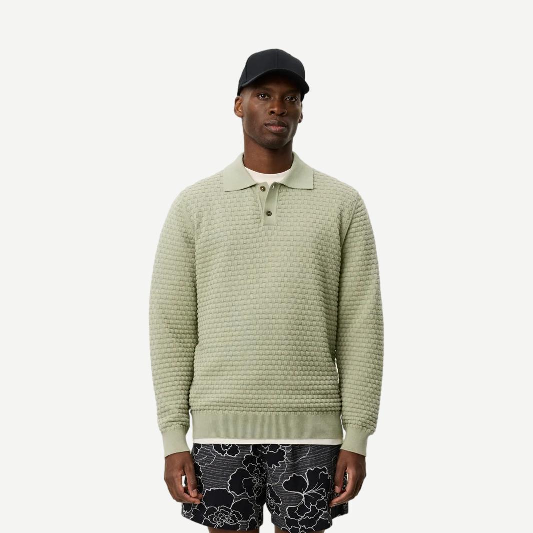 Billy Knitted LS Polo - Tea Green - Galvanic.co