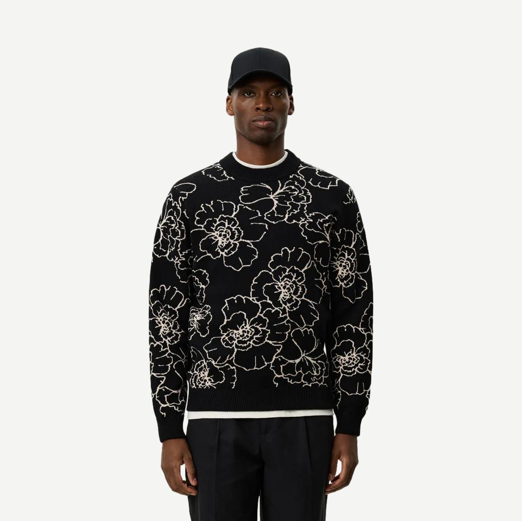 Gaston Poppy Jacquard Knit - Black - Galvanic.co