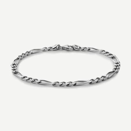 3mm Figaro Chain Bracelet, Sterling Silver, Polished, M - Galvanic.co