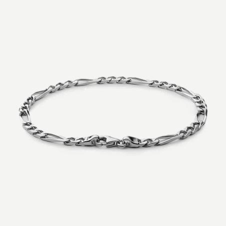 3mm Figaro Chain Bracelet, Sterling Silver, Polished, M - Galvanic.co