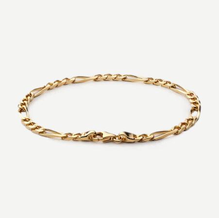 3mm Figaro Chain Bracelet, Gold Vermeil, Polished, M - Galvanic.co