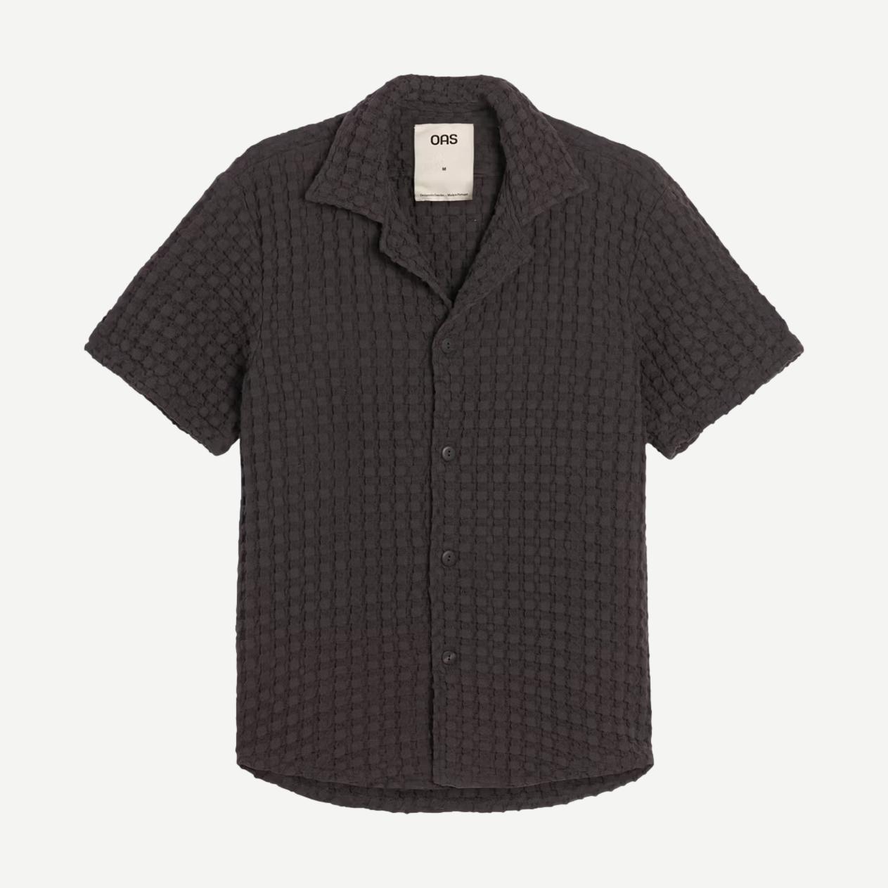 Cuba Waffle SS Button Up Shirt - Nearly Black - Galvanic.co
