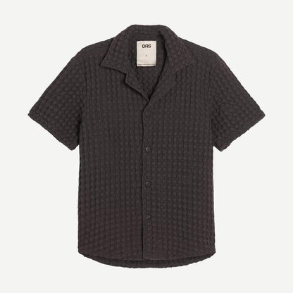 Cuba Waffle SS Button Up Shirt - Nearly Black - Galvanic.co