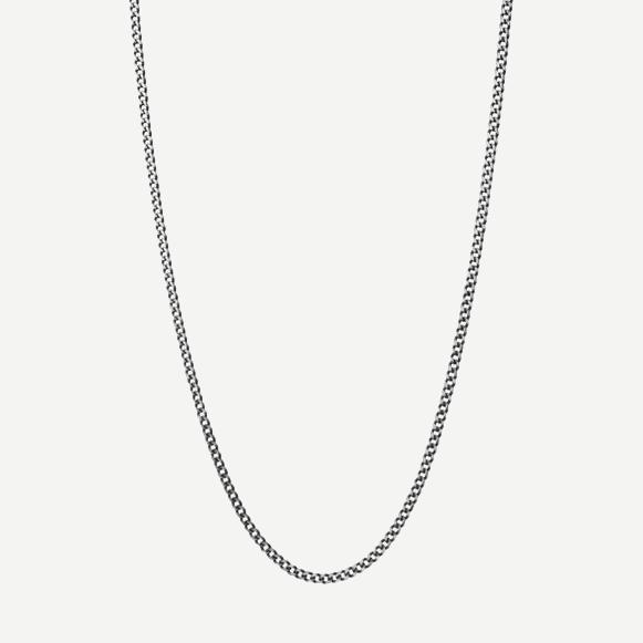 3mm Sterling Silver Cuban Chain Necklace, Oxidized, Brushed, 24in. - Galvanic.co