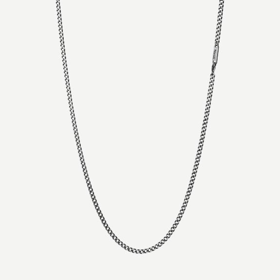 3mm Sterling Silver Cuban Chain Necklace, Oxidized, Brushed, 24in. - Galvanic.co