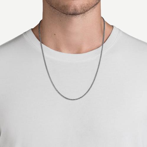 3mm Sterling Silver Cuban Chain Necklace, Oxidized, Brushed, 24in. - Galvanic.co