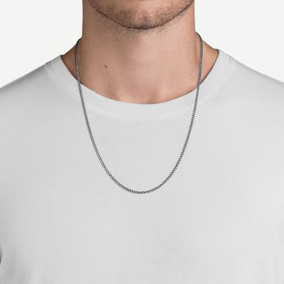 3mm Sterling Silver Cuban Chain Necklace, Oxidized, Brushed, 24in. - Galvanic.co